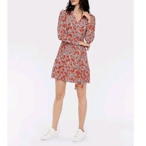DVF Diane Von Furstenberg Saville Crepe Mini Wrap Dress Ox Lace Red Sz M Viscose
